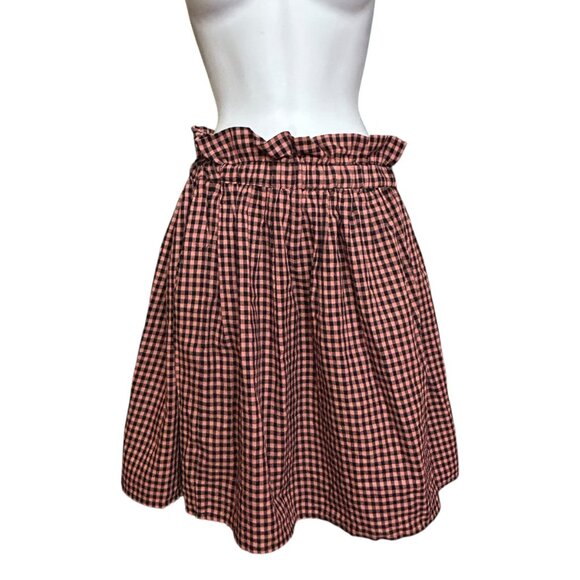 Pink Black Check Paperbag Waist Lined Cotton Skirt Size L - Picture 1 of 5